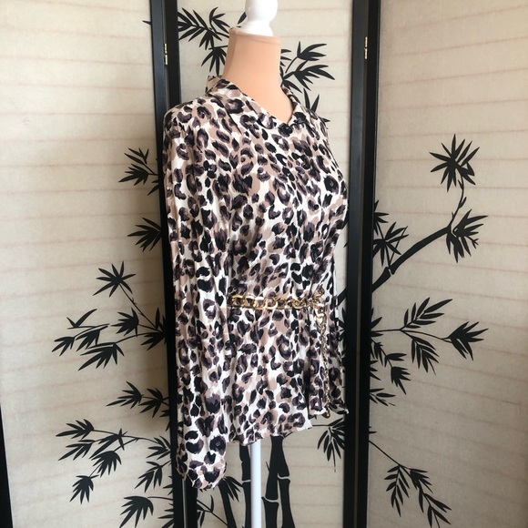 BIG DART Long Sleeve Button Front Shirt Top Size XL Leopard Print Brown Tan NWOT - Picture 8 of 16